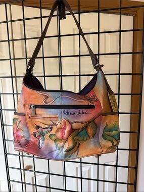 Anuschka Painted Floral & Butterfly Shoulder Bag in Multi-Tone Pastels